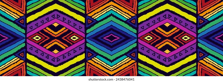 Modern geometric pattern with diamonds, stripes, diagonal lines. Ikat print. Zigzag chevron abstract illustration. Tribal ethnic vector texture. Aztec style. Folk embroidery. Scandinavian, African rug