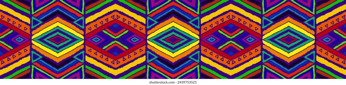 Modern geometric pattern with diamonds, stripes, diagonal lines. Ikat print. Zigzag chevron abstract illustration. Tribal ethnic vector texture. Aztec style. Folk embroidery. Scandinavian, African rug
