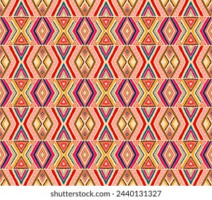 Modern geometric pattern with diamonds, stripes, diagonal lines. Ikat print. Zigzag chevron abstract illustration. Tribal ethnic vector texture. Aztec style. Folk embroidery. Scandinavian, African rug