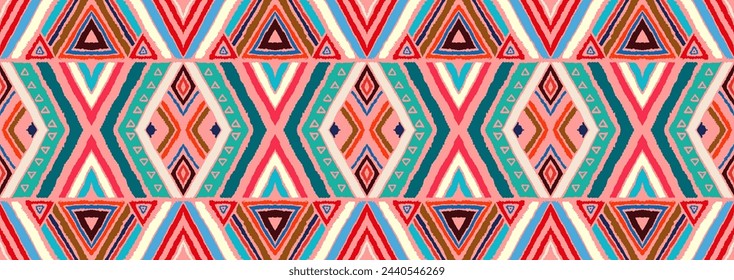 Patrón geométrico moderno con diamantes, rayas, líneas diagonales. Impresión de Ikat. Ilustración abstracta del chevron del zigzag. Textura de vector étnico tribal. Estilo azteca. Bordado popular. Alfombra escandinava, africana