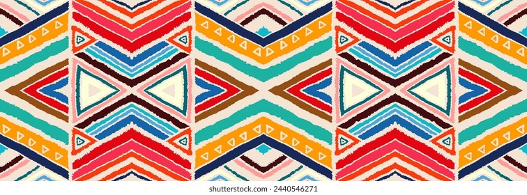 Modern geometric pattern with diamonds, stripes, diagonal lines. Ikat print. Zigzag chevron abstract illustration. Tribal ethnic vector texture. Aztec style. Folk embroidery. Scandinavian, African rug
