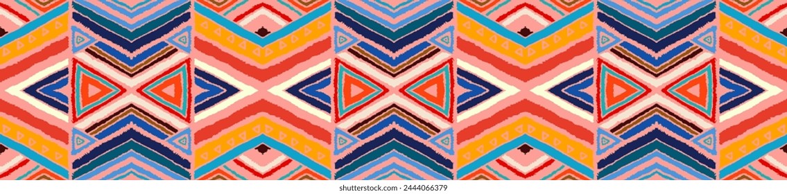 Patrón geométrico moderno con diamantes, rayas, líneas diagonales. Impresión de Ikat. Ilustración abstracta del chevron del zigzag. Textura de vector étnico tribal. Estilo azteca. Bordado popular. Alfombra escandinava, africana