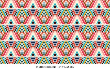 Modern geometric pattern with diamonds, stripes, diagonal lines. Ikat print. Zigzag chevron abstract illustration. Tribal ethnic vector texture. Aztec style. Folk embroidery. Scandinavian, African rug