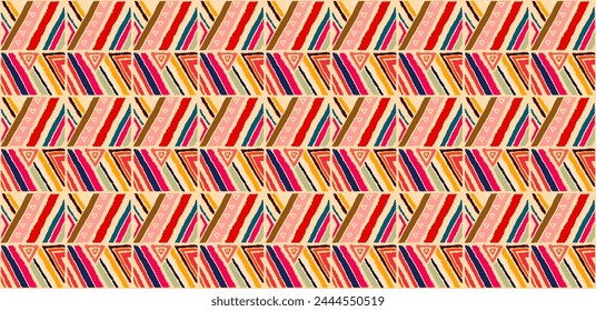 Modern geometric pattern with diamonds, stripes, diagonal lines. Ikat print. Zigzag chevron abstract illustration. Tribal ethnic vector texture. Aztec style. Folk embroidery. Scandinavian, African rug