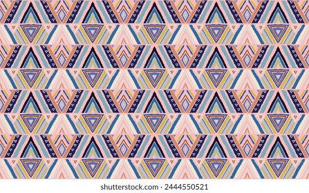 Modern geometric pattern with diamonds, stripes, diagonal lines. Ikat print. Zigzag chevron abstract illustration. Tribal ethnic vector texture. Aztec style. Folk embroidery. Scandinavian, African rug