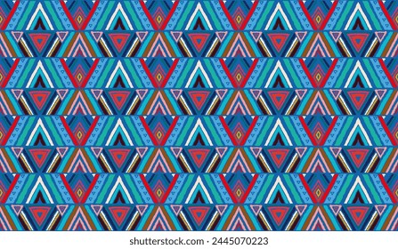 Modern geometric pattern with diamonds, stripes, diagonal lines. Ikat print. Zigzag chevron abstract illustration. Tribal ethnic vector texture. Aztec style. Folk embroidery. Scandinavian, African rug