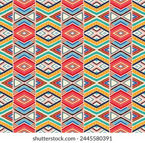 Patrón geométrico moderno con diamantes, rayas, líneas diagonales. Impresión de Ikat. Ilustración abstracta del chevron del zigzag. Textura de Vector étnico tribal. Estilo azteca. Bordado de Folk. Alfombra escandinava, africana