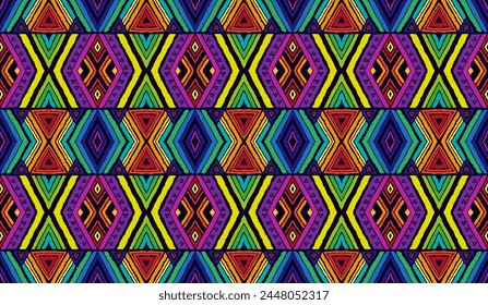 Patrón geométrico moderno con diamantes, rayas, líneas diagonales. Impresión de Ikat. Ilustración abstracta del chevron del zigzag. Textura de Vector étnico tribal. Estilo azteca. Bordado de Folk. Alfombra escandinava, africana