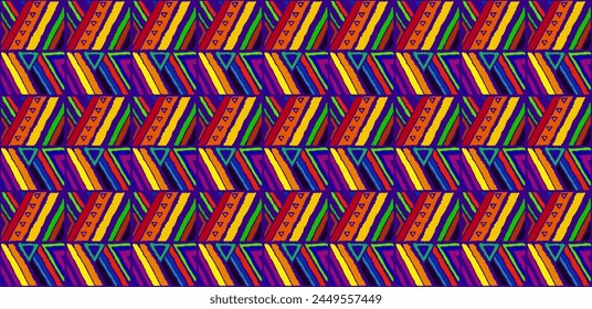 Modern geometric pattern with diamonds, stripes, diagonal lines. Ikat print. Zigzag chevron abstract illustration. Tribal ethnic vector texture. Aztec style. Folk embroidery. Scandinavian, African rug