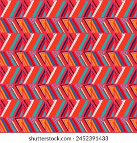Modern geometric pattern with diamonds, stripes, diagonal lines. Ikat print. Zigzag chevron abstract illustration. Tribal ethnic vector texture. Aztec style. Folk embroidery. Scandinavian, African rug