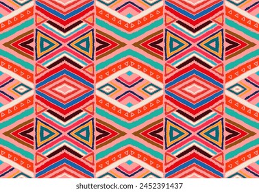 Patrón geométrico moderno con diamantes, rayas, líneas diagonales. Impresión de Ikat. Ilustración abstracta del chevron del zigzag. Textura de Vector étnico tribal. Estilo azteca. Bordado de Folk. Alfombra escandinava, africana