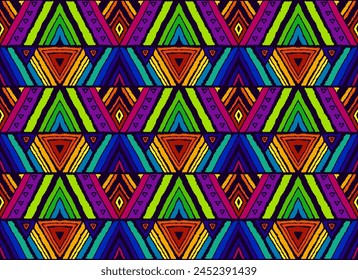 Modern geometric pattern with diamonds, stripes, diagonal lines. Ikat print. Zigzag chevron abstract illustration. Tribal ethnic vector texture. Aztec style. Folk embroidery. Scandinavian, African rug