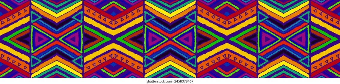 Modern geometric pattern with diamonds, stripes, diagonal lines. Ikat print. Zigzag chevron abstract illustration. Tribal ethnic vector texture. Aztec style. Folk embroidery. Scandinavian, African rug