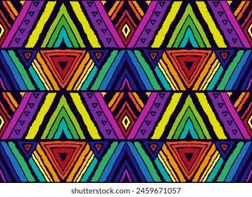 Modern geometric pattern with diamonds, stripes, diagonal lines. Ikat print. Zigzag chevron abstract illustration. Tribal ethnic vector texture. Aztec style. Folk embroidery. Scandinavian, African rug