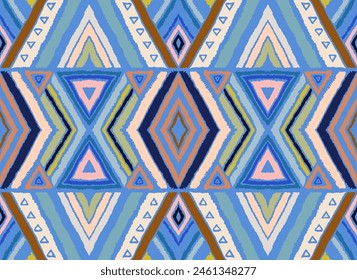 Modern geometric pattern with diamonds, stripes, diagonal lines. Ikat print. Zigzag chevron abstract illustration. Tribal ethnic vector texture. Aztec style. Folk embroidery. Scandinavian, African rug