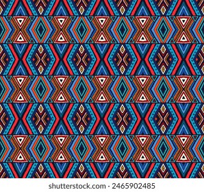 Modernes geometrisches Muster mit Diamanten, Streifen, diagonalen Linien. Ikat-Druck. Zickzack Chevron abstrakte Illustration. Textur der ethnischen Vektorgrafik. Azteken-Stil. Folk Stickerei. Skandinavischer, afrikanischer Teppich