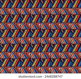Patrón geométrico moderno con diamantes, rayas, líneas diagonales. Impresión de Ikat. Ilustración abstracta del chevron del zigzag. Textura de Vector étnico tribal. Estilo azteca. Bordado de Folk. Alfombra escandinava, africana