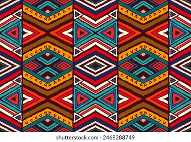 Patrón geométrico moderno con diamantes, rayas, líneas diagonales. Impresión de Ikat. Ilustración abstracta del chevron del zigzag. Textura de Vector étnico tribal. Estilo azteca. Bordado de Folk. Alfombra escandinava, africana
