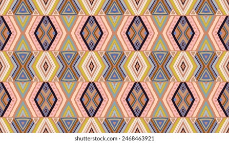 Patrón geométrico moderno con diamantes, rayas, líneas diagonales. Impresión de Ikat. Ilustración abstracta del chevron del zigzag. Textura de Vector étnico tribal. Estilo azteca. Bordado de Folk. Alfombra escandinava, africana