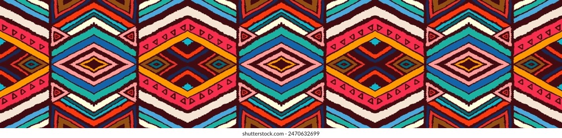 Patrón geométrico moderno con diamantes, rayas, líneas diagonales. Impresión de Ikat. Ilustración abstracta del chevron del zigzag. Textura de Vector étnico tribal. Estilo azteca. Bordado de Folk. Alfombra escandinava, africana