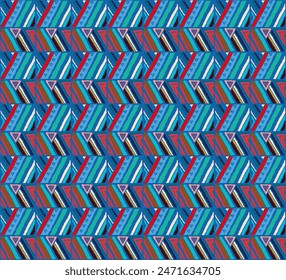 Modern geometric pattern with diamonds, stripes, diagonal lines. Ikat print. Zigzag chevron abstract illustration. Tribal ethnic vector texture. Aztec style. Folk embroidery. Scandinavian, African rug
