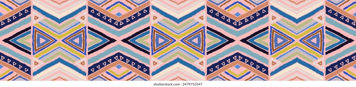 Modern geometric pattern with diamonds, stripes, diagonal lines. Ikat print. Zigzag chevron abstract illustration. Tribal ethnic vector texture. Aztec style. Folk embroidery. Scandinavian, African rug