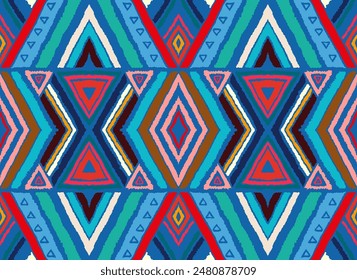 Patrón geométrico moderno con diamantes, rayas, líneas diagonales. Impresión de Ikat. Ilustración abstracta del chevron del zigzag. Textura de Vector étnico tribal. Estilo azteca. Bordado de Folk. Alfombra escandinava, africana