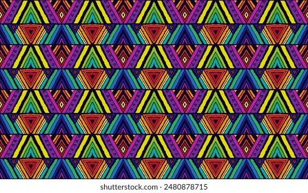 Modern geometric pattern with diamonds, stripes, diagonal lines. Ikat print. Zigzag chevron abstract illustration. Tribal ethnic vector texture. Aztec style. Folk embroidery. Scandinavian, African rug