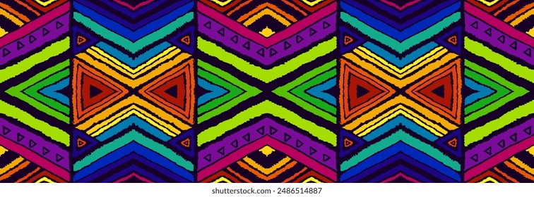 Modern geometric pattern with diamonds, stripes, diagonal lines. Ikat print. Zigzag chevron abstract illustration. Tribal ethnic vector texture. Aztec style. Folk embroidery. Scandinavian, African rug