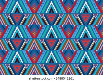 Modern geometric pattern with diamonds, stripes, diagonal lines. Ikat print. Zigzag chevron abstract illustration. Tribal ethnic vector texture. Aztec style. Folk embroidery. Scandinavian, African rug