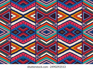 Patrón geométrico moderno con diamantes, rayas, líneas diagonales. Impresión de Ikat. Ilustración abstracta del chevron del zigzag. Textura de Vector étnico tribal. Estilo azteca. Bordado de Folk. Alfombra escandinava, africana