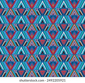 Modern geometric pattern with diamonds, stripes, diagonal lines. Ikat print. Zigzag chevron abstract illustration. Tribal ethnic vector texture. Aztec style. Folk embroidery. Scandinavian, African rug