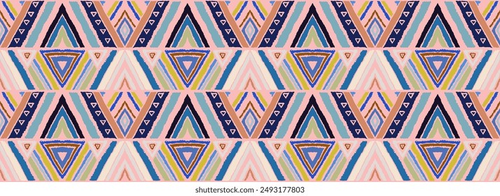 Patrón geométrico moderno con diamantes, rayas, líneas diagonales. Impresión de Ikat. Ilustración abstracta del chevron del zigzag. Textura de Vector étnico tribal. Estilo azteca. Bordado de Folk. Alfombra escandinava, africana
