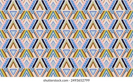 Patrón geométrico moderno con diamantes, rayas, líneas diagonales. Impresión de Ikat. Ilustración abstracta del chevron del zigzag. Textura de Vector étnico tribal. Estilo azteca. Bordado de Folk. Alfombra escandinava, africana