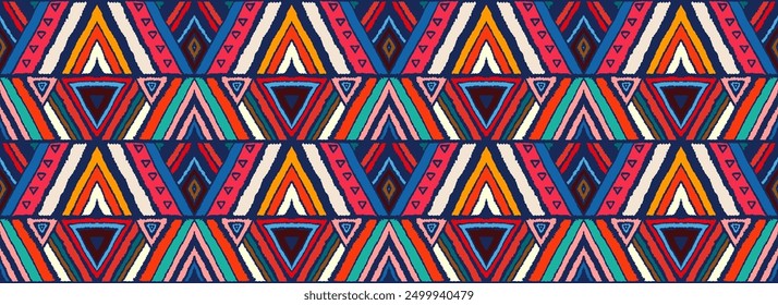 Modern geometric pattern with diamonds, stripes, diagonal lines. Ikat print. Zigzag chevron abstract illustration. Tribal ethnic vector texture. Aztec style. Folk embroidery. Scandinavian, African rug
