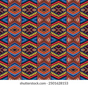 Modern geometric pattern with diamonds, stripes, diagonal lines. Ikat print. Zigzag chevron abstract illustration. Tribal ethnic vector texture. Aztec style. Folk embroidery. Scandinavian, African rug