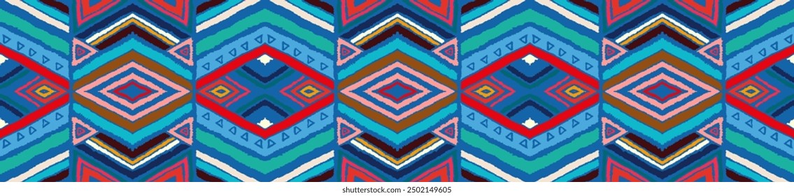 Modern geometric pattern with diamonds, stripes, diagonal lines. Ikat print. Zigzag chevron abstract illustration. Tribal ethnic vector texture. Aztec style. Folk embroidery. Scandinavian, African rug