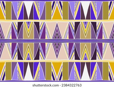 Modernes geometrisches Muster mit Diamanten, Dreieck, Streifen, Diagonal- und Vierecklinien-Kunst. Ikat-Druck. Zigzag chevron abstrakte op-art Illustration. Trendy Bauhaus Muster. skandinavischer, afrikanischer Teppich.
