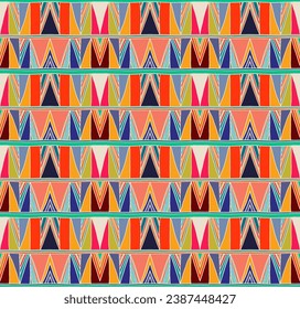 Modern geometric pattern with diamonds, triangle, stripes, diagonal and square lines art. Ikat print. Zigzag chevron abstract op-art illustration. Trendy bauhaus pattern. Scandinavian, African rug.