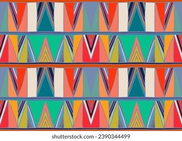 Modern geometric pattern with diamonds, triangle, stripes, diagonal and square lines art. Ikat print. Zigzag chevron abstract op-art illustration. Trendy bauhaus pattern. Scandinavian, African rug.