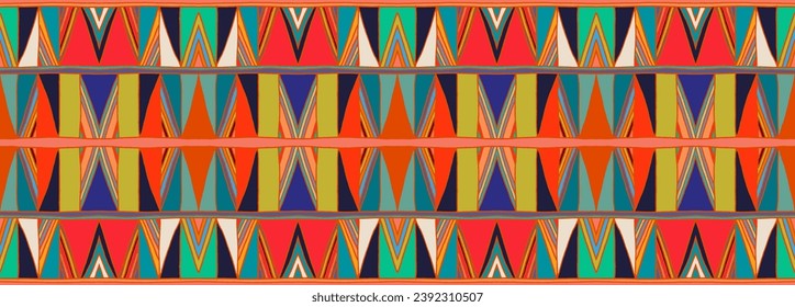 Modern geometric pattern with diamonds, triangle, stripes, diagonal and square lines art. Ikat print. Zigzag chevron abstract op-art illustration. Trendy bauhaus pattern. Scandinavian, African rug.