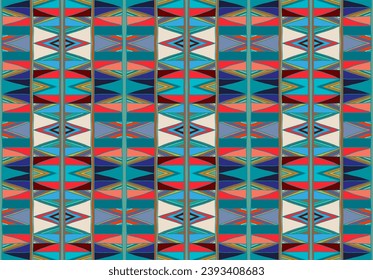 Modern geometric pattern with diamonds, triangle, stripes, diagonal and square lines art. Ikat print. Zigzag chevron abstract op-art illustration. Trendy bauhaus pattern. Scandinavian, African rug.