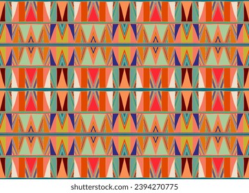 Patrón geométrico moderno con diamantes, triángulo, rayas, líneas diagonales y cuadradas de arte. Ilustración abstracta de op-art de Zigzag chevron. Patrón de bauhaus de moda. Escandinavia, alfombra africana.