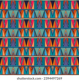 Modern geometric pattern with diamonds, triangle, stripes, diagonal and square lines art. Ikat print. Zigzag chevron abstract op-art illustration. Trendy bauhaus pattern. Scandinavian, African rug.