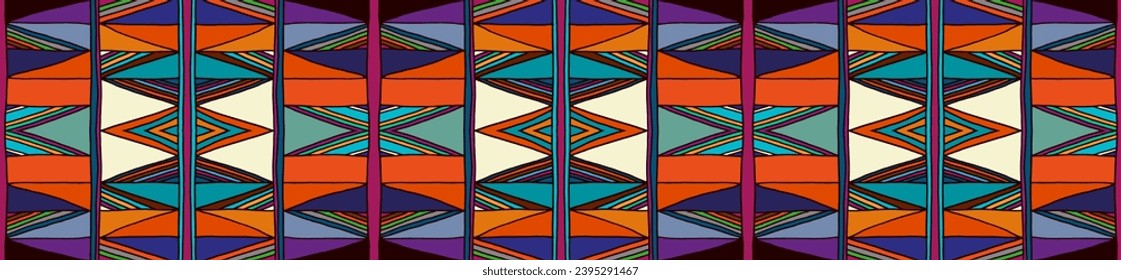 Modern geometric pattern with diamonds, triangle, stripes, diagonal and square lines art. Ikat print. Zigzag chevron abstract op-art illustration. Trendy bauhaus pattern. Scandinavian, African rug.