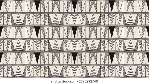 Modern geometric pattern. Diamonds, triangle, stripes, diagonal lines art. Retro futuristic background. Minimalistic figures. Ikat zigzag chevron op-art, bauhaus print. Scandinavian, African rug