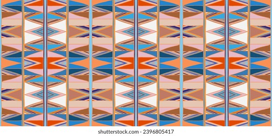 Patrón geométrico moderno con diamantes, triángulo, rayas, líneas diagonales y cuadradas de arte. Ilustración abstracta de op-art de Zigzag chevron. Patrón de bauhaus de moda. Escandinavia, alfombra africana.