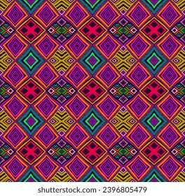 Modern geometric pattern with diamonds, triangle, stripes, diagonal and square lines art. Ikat print. Zigzag chevron abstract op-art illustration. Trendy bauhaus pattern. Scandinavian, African rug.