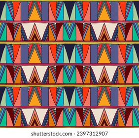 Modern geometric pattern with diamonds, triangle, stripes, diagonal and square lines art. Ikat print. Zigzag chevron abstract op-art illustration. Trendy bauhaus pattern. Scandinavian, African rug.