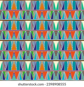 Modern geometric pattern with diamonds, triangle, stripes, diagonal and square lines art. Ikat print. Zigzag chevron abstract op-art illustration. Trendy bauhaus pattern. Scandinavian, African rug.